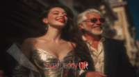 Sugar baby woman and sugar daddy man laugh in a cloudy aura like in a dream, they seem very excited, they are delulu.