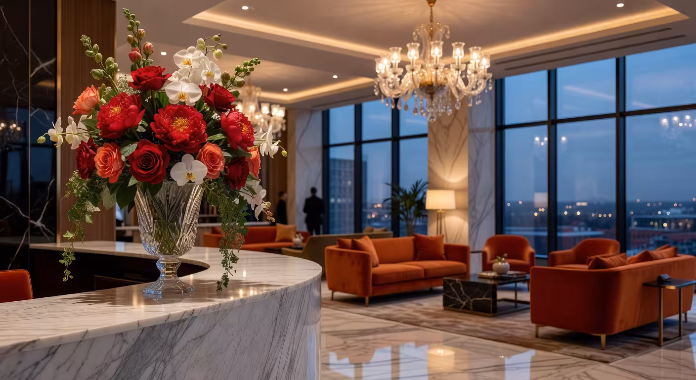 Elegant lobby of exclusive Manchester boutique hotel