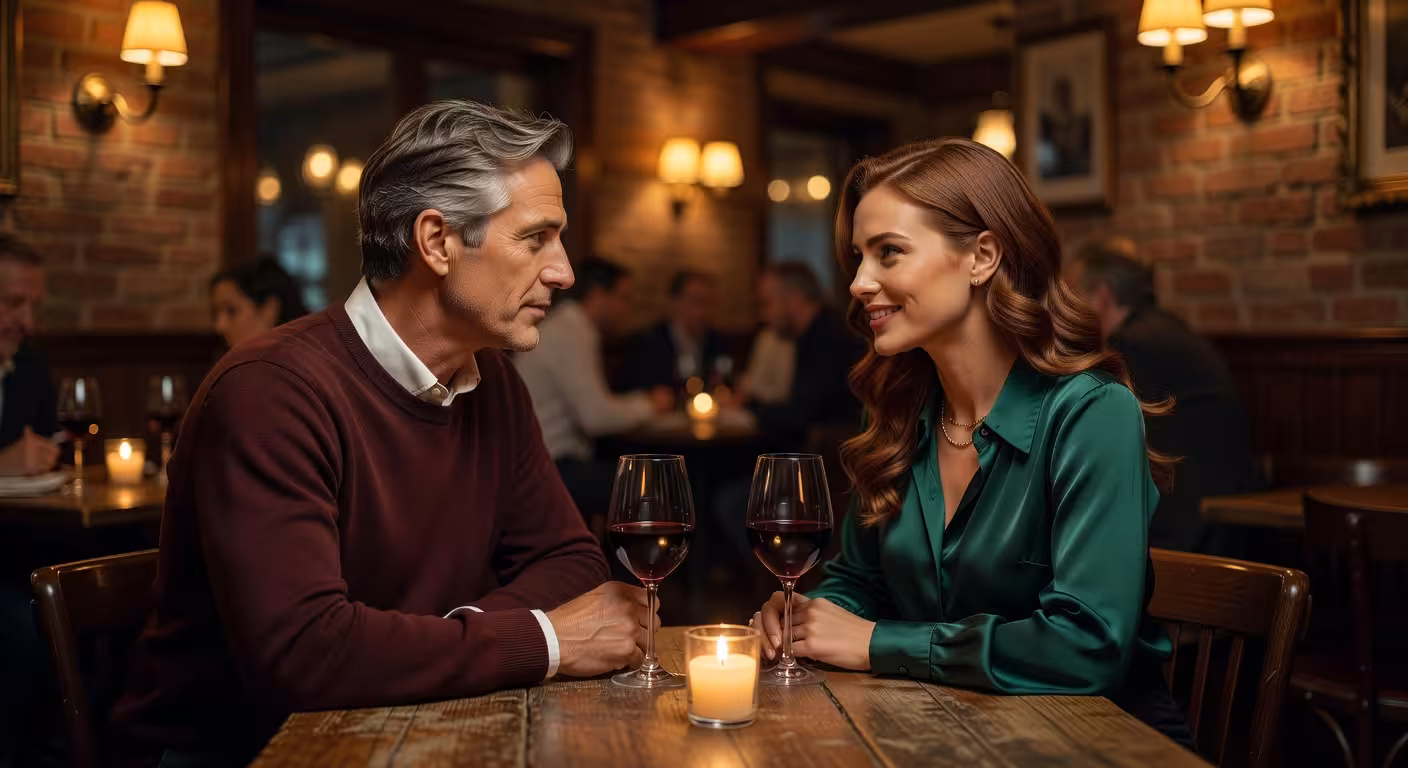 Sugar couple engaged in intimate conversation at gastropub, showing healthy communication in arrangements